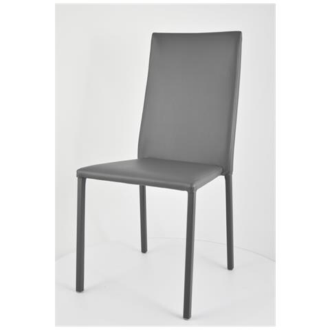 Set 2 Sedie Impilabili Modello Julia Per Cucina Bar E Sala Da Pranzo, Robusta Struttura In Acciaio Imbottita E Rivestita In Finta Pelle Colore Grigio Scuro - Foto 2