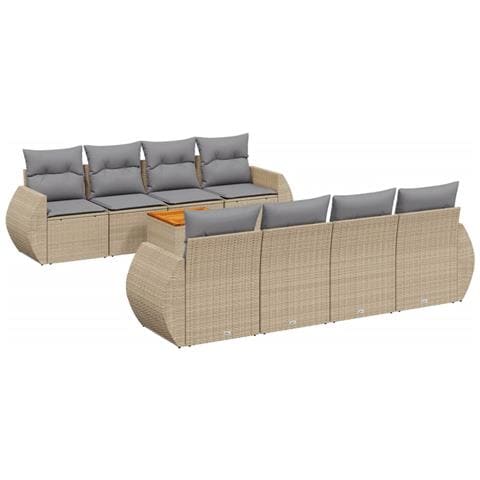 Set Divano da Giardino 9 pz con Cuscini Beige in Polyrattan - Foto 1