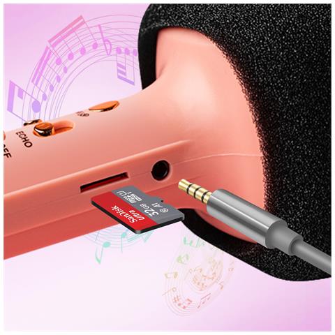 Microfono Karaoke Bluetooth Altoparlante Incorporato Autonomia 8 Ore, Rosa - Foto 5