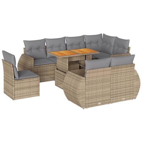Set Divano Da Giardino 9 Pz Con Cuscini Beige In Polyrattan - Foto 2