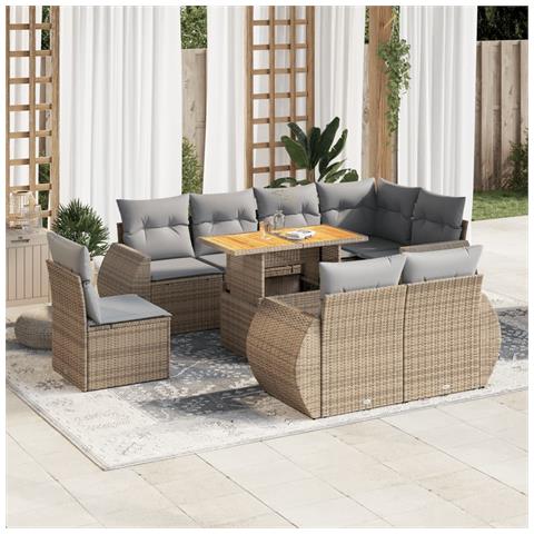 Set Divano Da Giardino 9 Pz Con Cuscini Beige In Polyrattan - Foto 1
