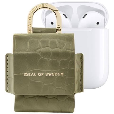 Mini Borsa Per Airpods 1 / 2 Flo Textured Croco Con Moschettone, Verde - Foto 1