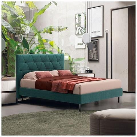 Letto Cody Matrimoniale Contenitore Con Testiera Trapuntata Colore Turchese - Foto 1