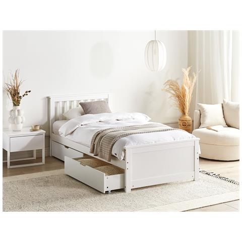 Letto Con Cassetti Contenitori Legno Di Pino Olendon 90 X 200 Cm Bianco - Foto 1