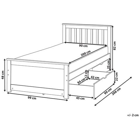 Letto Con Cassetti Contenitori Legno Di Pino Olendon 90 X 200 Cm Bianco - Foto 6