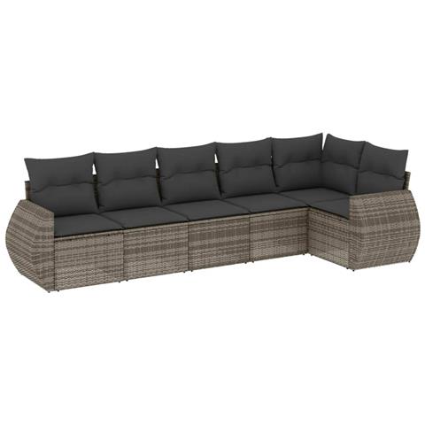 Set Divano Da Giardino 6 Pz Con Cuscini Grigio In Polyrattan - Foto 2