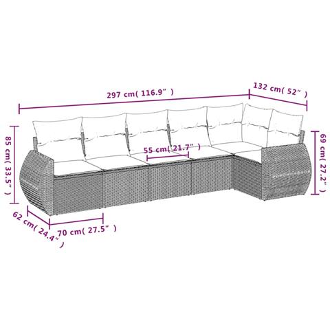 Set Divano Da Giardino 6 Pz Con Cuscini Grigio In Polyrattan - Foto 3