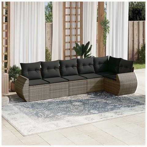 Set Divano Da Giardino 6 Pz Con Cuscini Grigio In Polyrattan - Foto 1