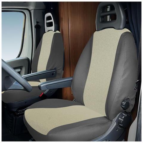 Coprisedili Anteriori Personalizzati Fiat Ducato Camper 02>06 Tess. Misto Cotone Piombo/crema - Foto 1