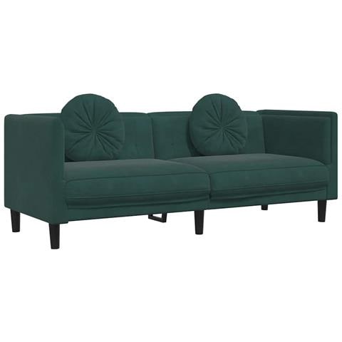 Divano a 3 Posti con Cuscini Verde Scuro in Velluto - Foto 1