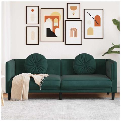 Divano a 3 Posti con Cuscini Verde Scuro in Velluto - Foto 2