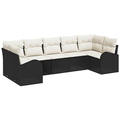 Set da Giardino 7 Pezzi con Cuscini Rattan Nero - Foto 1