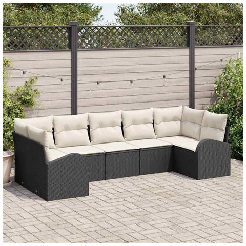 Set da Giardino 7 Pezzi con Cuscini Rattan Nero - Foto 2