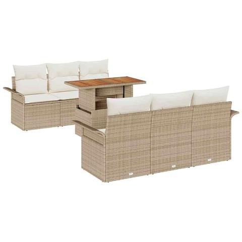 Set di Divano da Giardino da 7 Pezzi con Cuscini Beige in Rattan Polietilene - Foto 1