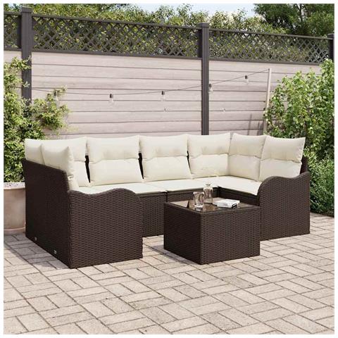 Set Divano da Giardino di 7 Pezzi  con Cuscini Marrone Polyrattan, Divano da Giardino a 2 Posti  con Cuscini Marrone Polyrattan - Foto 2