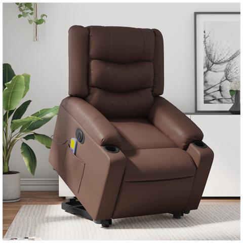 Poltrona Alzapersona Elettrica Reclinabile Marrone Similpelle - Foto 2