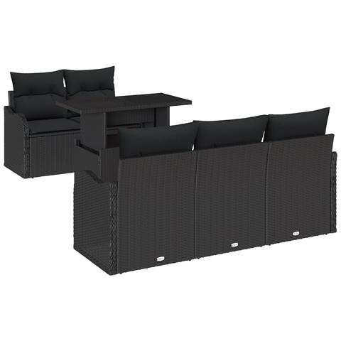 Set Divano Giardino  6 Pezzi con Cuscini Rattan Polyrattan Nero, Divano Giardino 2 Posti  con Cuscini Rattan Polyrattan Nero - Foto 1