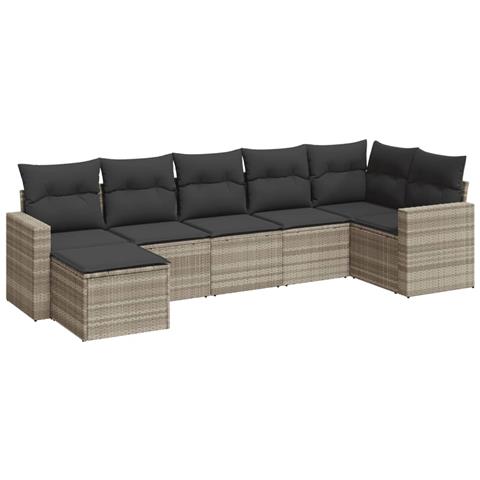 Set Divani da Giardino 7pz con Cuscini Grigio Chiaro Polyrattan - Foto 1