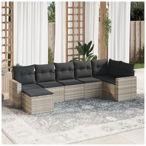 Set Divani da Giardino 7pz con Cuscini Grigio Chiaro Polyrattan - Foto 2
