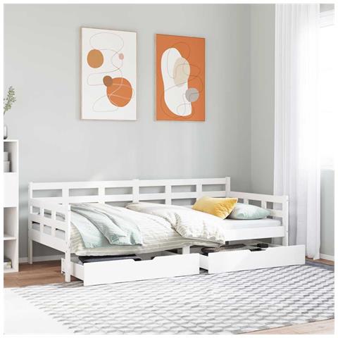 Dormeuse con Cassetti Bianco 90x190 cm Legno Massello di Pino - Foto 2