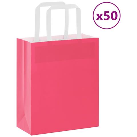 Sacchetti di Carta 50 pz con Manici Rosa 18x8x22 cm - Foto 1
