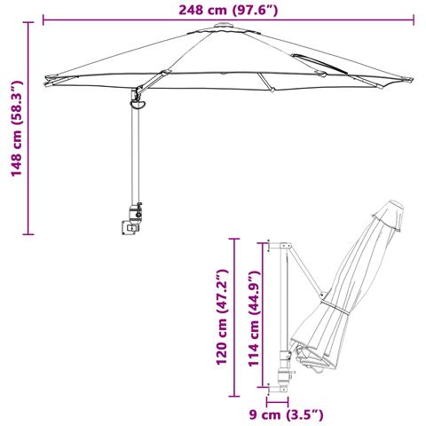 Ombrello da Patio Blu azzurro Poliestere Grande Inclinabile - Foto 9