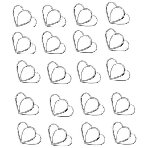 Set Di 20 Porta Biglietti Da Visita A Forma Di Cuore Per Promemoria, Foto E Segnaposto Silver - Foto 1