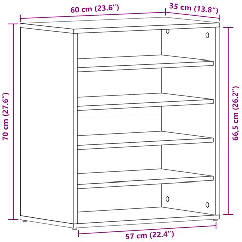 Mobiletto per scarpe  Nero Rovere 60x35x70 cm in legno ingegnerizzato - Foto 9