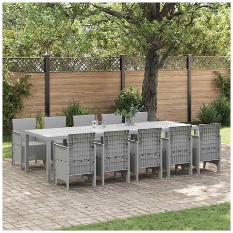 Set da Pranzo per Giardino 11 pcs Grigio chiaro Polipropilene - Foto 2