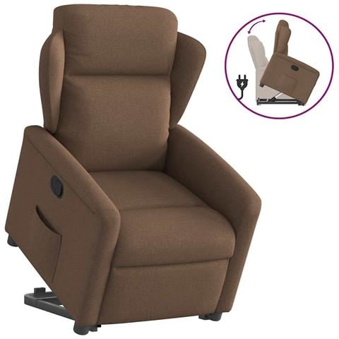 Poltrona Alzapersona Reclinabile Marrone in Tessuto - Foto 1