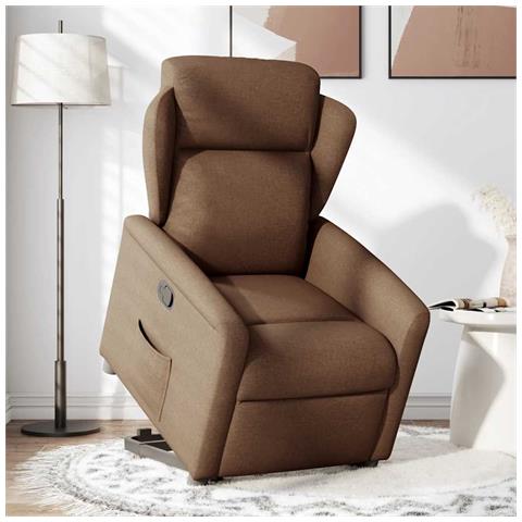 Poltrona Alzapersona Reclinabile Marrone in Tessuto - Foto 2