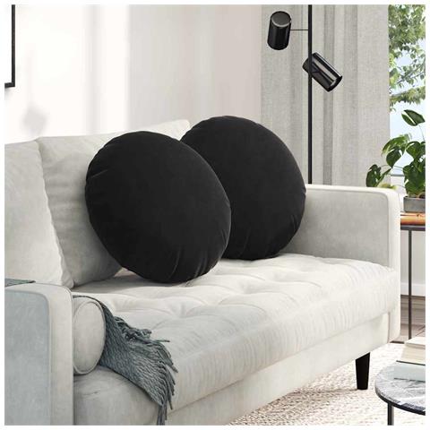 Cuscini per Seduta 2 pcs Nero Ø 40 x 13 cm Velluto - Foto 2