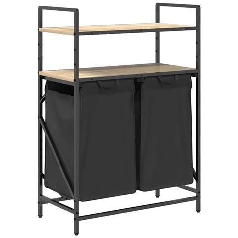 Cesto Portabiancheria 2 Scomparti con Ripiani Rovere Sonoma - Foto 1