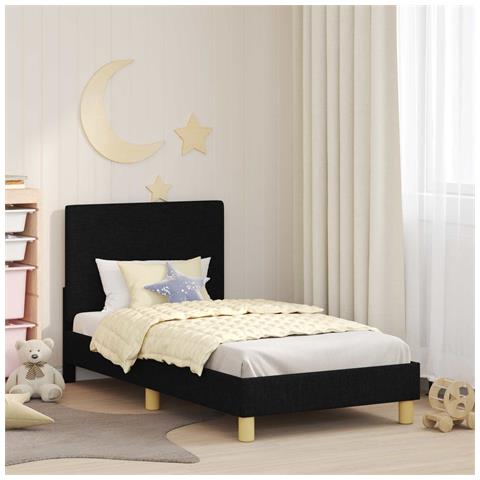 Struttura letto bambini con testata Nero 80 x 160 cm Tessuto - Foto 2
