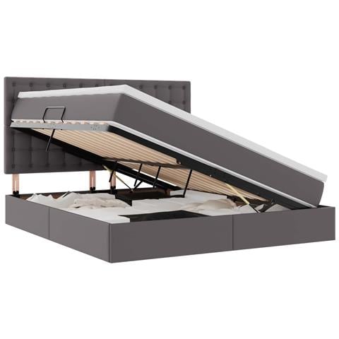Letto con contenitore e LED Grigio 160 x 200 cm Pelle Sintetica - Foto 1