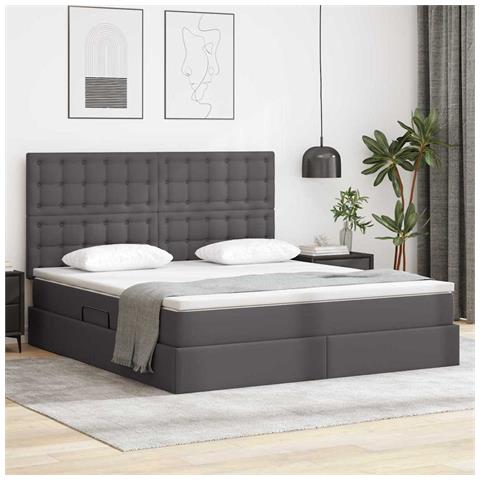 Letto con contenitore e LED Grigio 160 x 200 cm Pelle Sintetica - Foto 2