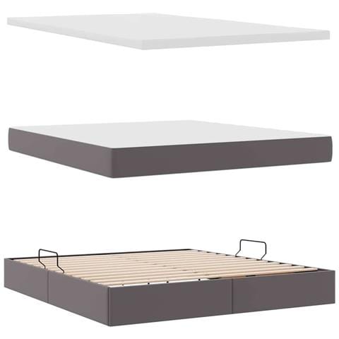 Letto con contenitore e LED Grigio 160 x 200 cm Pelle Sintetica - Foto 9
