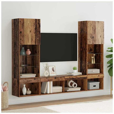 Unità a muro per TV con LED con led 5 pcs Legno vecchio - Foto 2