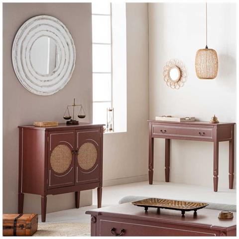 Mobile Da Ingresso In Legno Marrone E Rattan 80x38x90h - Foto 2