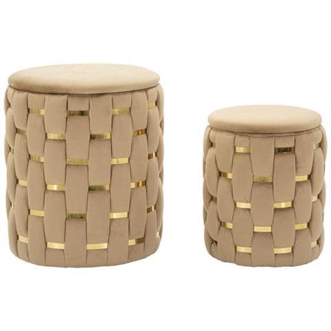 Set Di 2 Pouf Vkh873-beige-poliestere-37x37x42 Cm - Foto 1