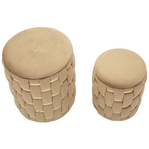 Set Di 2 Pouf Vkh873-beige-poliestere-37x37x42 Cm - Foto 2