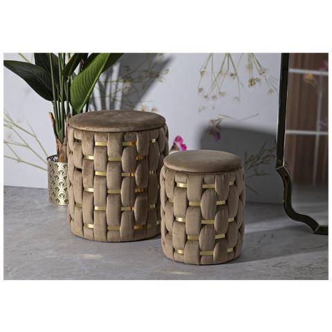 Set Di 2 Pouf Vkh873-beige-poliestere-37x37x42 Cm - Foto 8