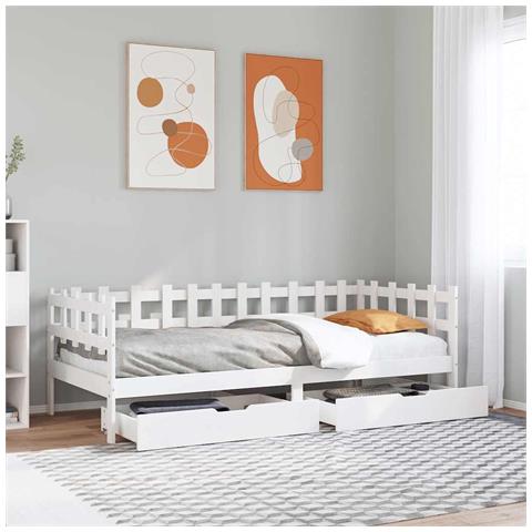 Dormeuse con Cassetti Bianco 90x190 cm Legno Massello di Pino - Foto 2