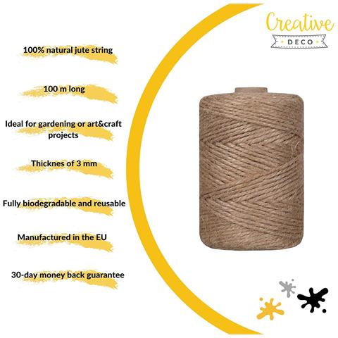 328 Piedi | 100 M Spago Iuta Agricolo Grosso Rotolo | Spessore 2-3 Mm | Corda Juta Forte Marrone Naturale | Perfetta Per Tiragraffi, Decorazione, Floristica, Artistico, Imballaggio - Foto 5