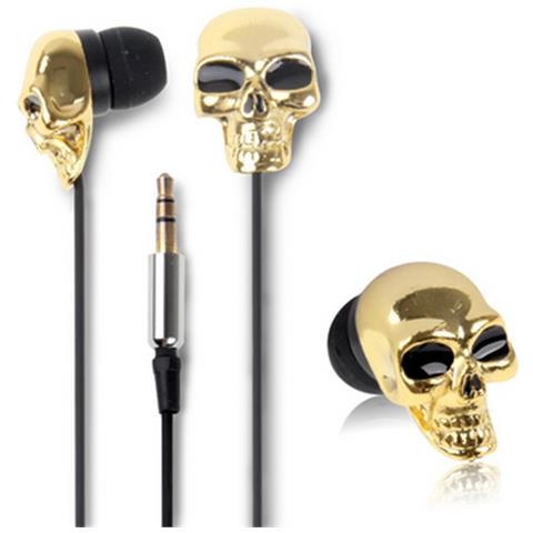 Auricolare Stereo In-ear Universale Per Ascolto Musica Teschio Gold - Foto 1