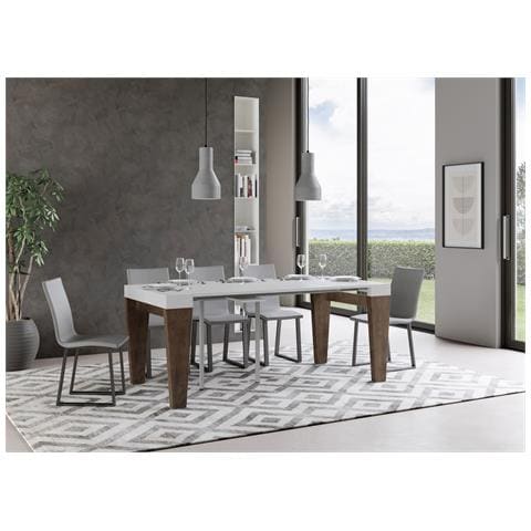Consolle Allungabile 90x40/300 Cm Spimbo Mix Piano Bianco Frassino - Bianco Frassino /noce - Foto 2