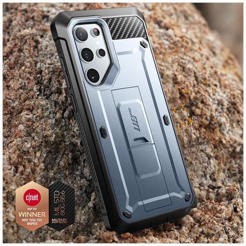 Cover Completa Per Samsung Galaxy S24 Ultra Antishock Con Cavalletto, Blu Scuro - Foto 5