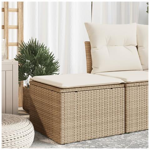 Sgabello Giardino Con Cuscino Beige 55x55x37 Cm In Polyrattan - Foto 1