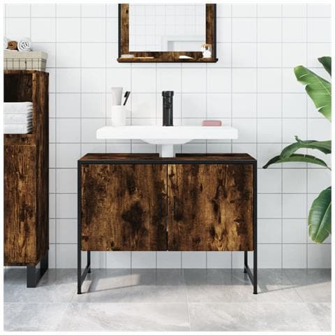 Mobile Lavabo Bagno Rovere Fumo 60x30x60 Cm Legno Multistrato - Foto 2