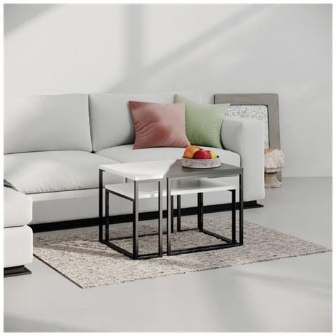 Set Tre Tavolini Ohlady Colore Bianco E Antracite Con Gambe Nere - Foto 1